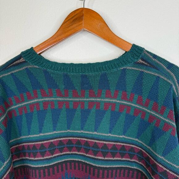 VTG LOBO By Pendleton Men’s Sz L Aztec Pattern Cotton Style 80s Made USA Sweater - Picture 7 of 14
